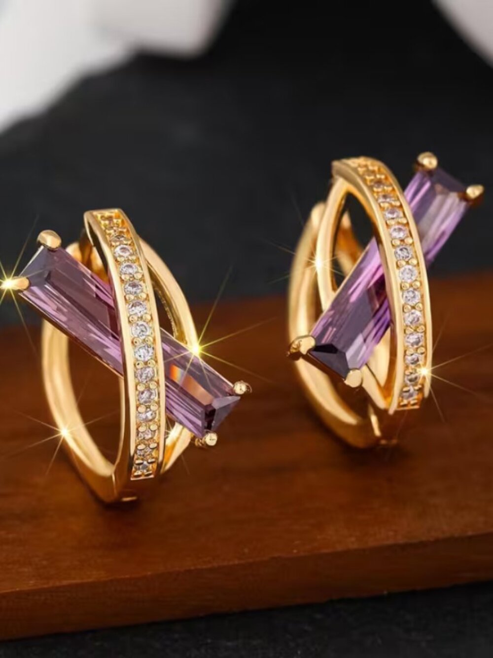 14K Gold Womens 2ct Purple Amethyst 1ct Diamond Hoop Earrings 14K Silver Jewelry